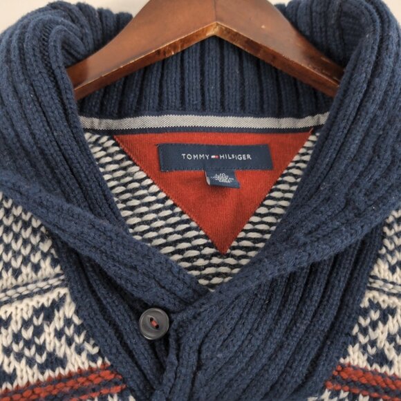 Tommy Hilfiger Men's Sweater Navy/Cream/Red Knit Wool Diamond Pattern, Large - Picture 4 of 8